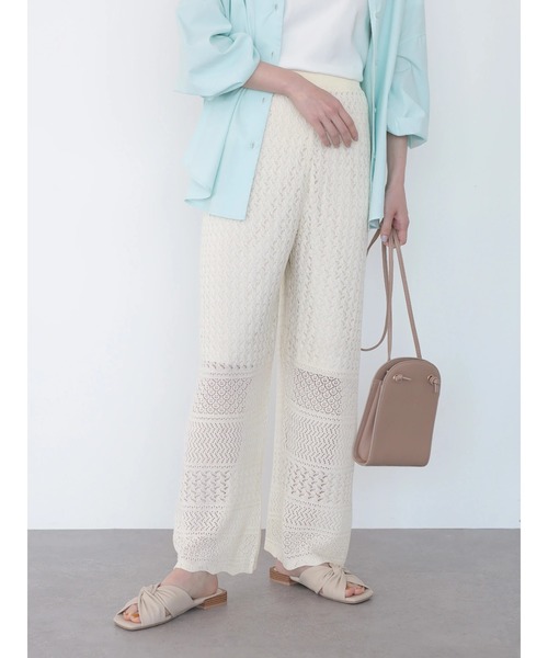 AMERICAN HOLIC(アメリカンホリック)の「透かしレース編みワイドパンツ(その他パンツ・レディース・ブラック/アイボリー・L/M)」の1枚目の写真