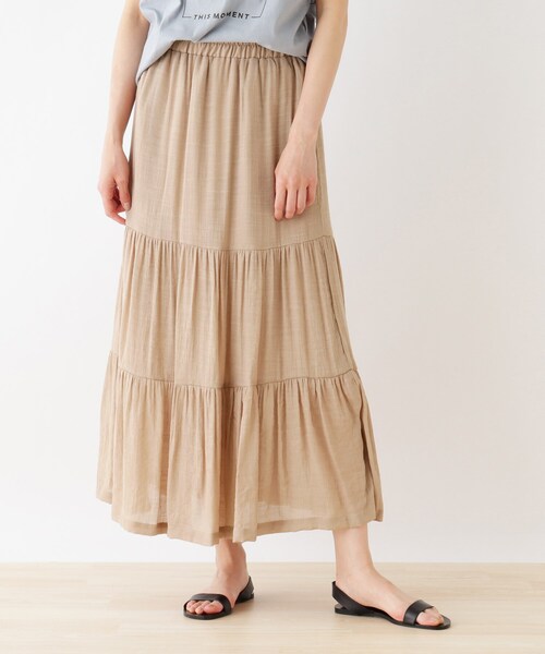 SHOO・LA・RUE(シューラルー)の「◆スラブティアードスカート(スカート・レディース・カーキ/ライトブルー/ベージュ/ブラック/グリーン/イエロー・00)」の1枚目の写真