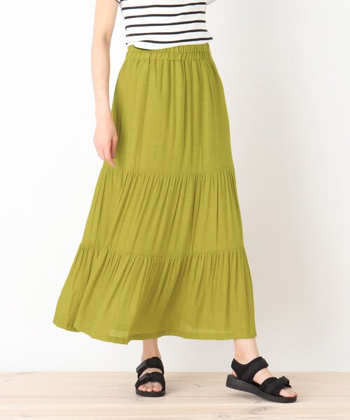 SHOO・LA・RUE(シューラルー)の「◆スラブティアードスカート(スカート・レディース・カーキ/ライトブルー/ベージュ/ブラック/グリーン/イエロー・00)」の6枚目の写真