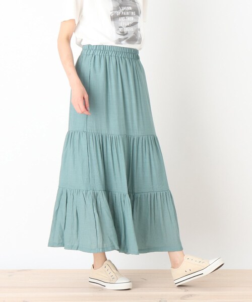 SHOO・LA・RUE(シューラルー)の「◆スラブティアードスカート(スカート・レディース・カーキ/ライトブルー/ベージュ/ブラック/グリーン/イエロー・00)」の4枚目の写真