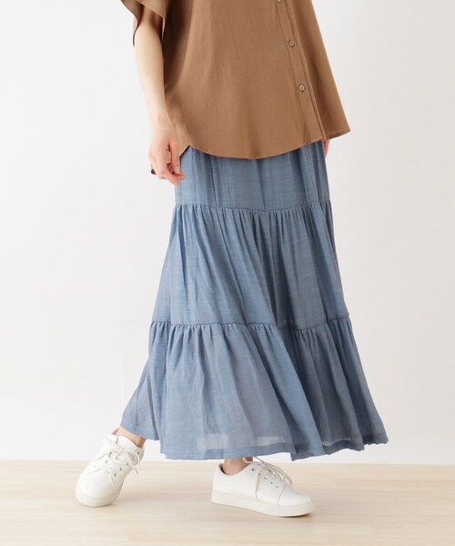 SHOO・LA・RUE(シューラルー)の「◆スラブティアードスカート(スカート・レディース・カーキ/ライトブルー/ベージュ/ブラック/グリーン/イエロー・00)」の5枚目の写真