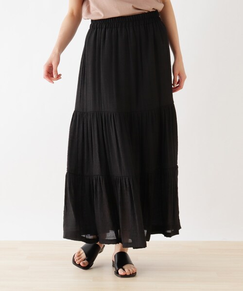 SHOO・LA・RUE(シューラルー)の「◆スラブティアードスカート(スカート・レディース・カーキ/ライトブルー/ベージュ/ブラック/グリーン/イエロー・00)」の2枚目の写真