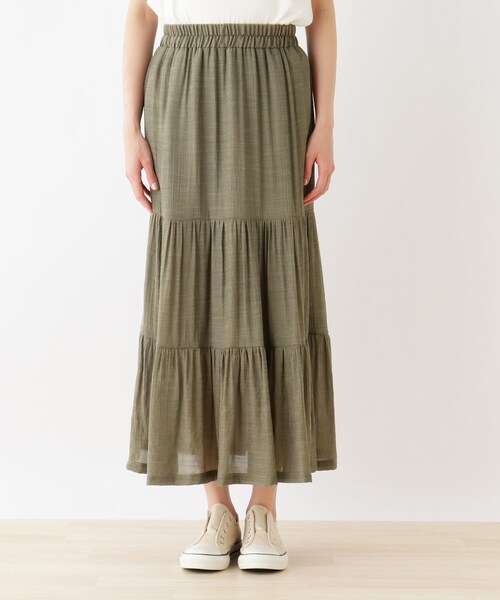 SHOO・LA・RUE(シューラルー)の「◆スラブティアードスカート(スカート・レディース・カーキ/ライトブルー/ベージュ/ブラック/グリーン/イエロー・00)」の7枚目の写真