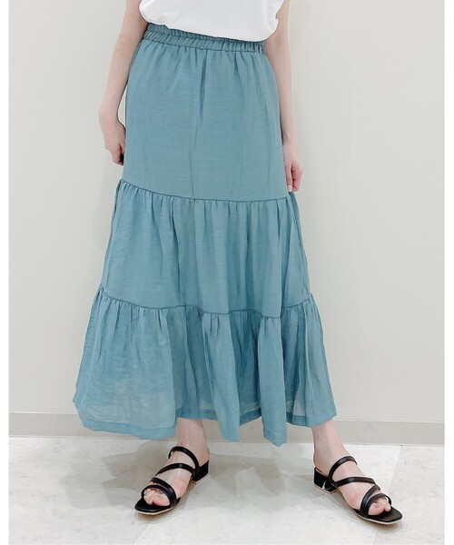 SHOO・LA・RUE(シューラルー)の「◆スラブティアードスカート(スカート・レディース・カーキ/ライトブルー/ベージュ/ブラック/グリーン/イエロー・00)」の14枚目の写真