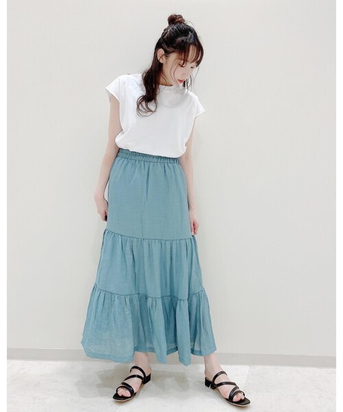 SHOO・LA・RUE(シューラルー)の「◆スラブティアードスカート(スカート・レディース・カーキ/ライトブルー/ベージュ/ブラック/グリーン/イエロー・00)」の15枚目の写真