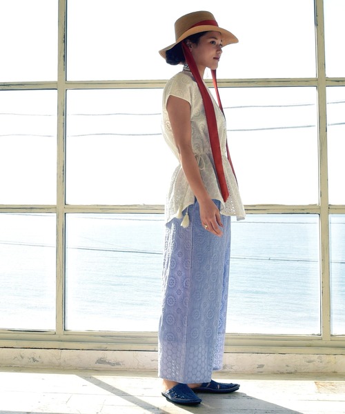 チャイハネ（チャイハネ）の「【チャイハネ】yul 総刺繍コットンワイドパンツ（その他パンツ・レディース・ホワイト/パープル/カーキ・FREE）」の9枚目の写真