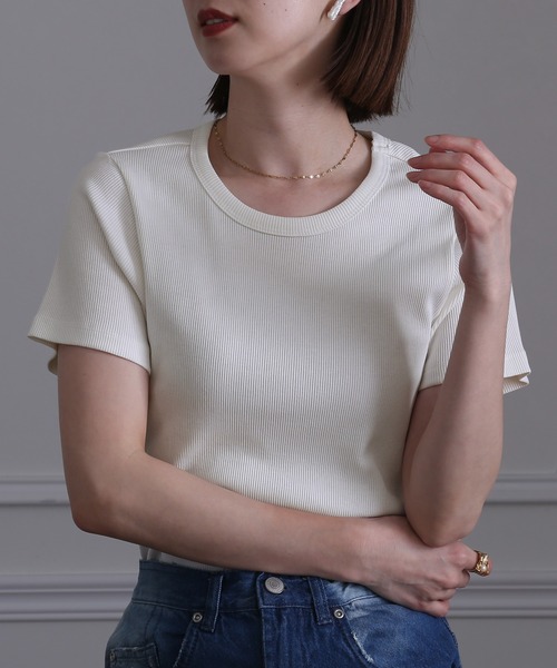 ElegChic(エレグシック)の「コットン100%リブTシャツ(Tシャツ/カットソー・レディース・オフホワイト/ベージュ/ブラック・M/L/XL/XXL/4L)」の14枚目の写真
