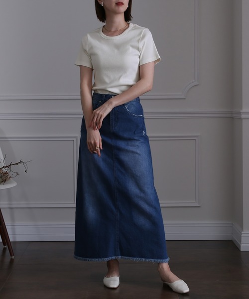 ElegChic(エレグシック)の「コットン100%リブTシャツ(Tシャツ/カットソー・レディース・オフホワイト/ベージュ/ブラック・M/L/XL/XXL/4L)」の10枚目の写真