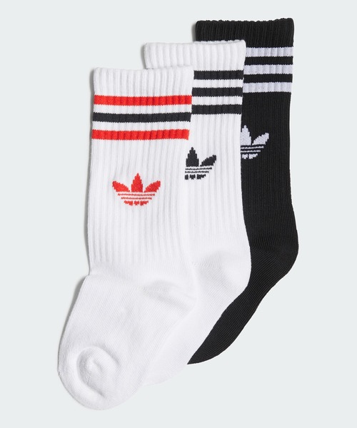 adidas（アディダス）の「クルーソックス 3足組 / アディダスオリジナルス adidas Originals（ソックス/靴下・キッズ・ホワイト×ブラック/ホワイト/ホワイト系その他/ブルー/イエロー系その他/ブラック/ホワイト×ブルー/ブラック系その他/オレンジ/レッド系その他/レッド/ブルー系その他/ホワイト系その他2・kids-XL/kids-S/kids-M/SMALL/kids-XXL/kids-L/kids-XS）」の3枚目の写真