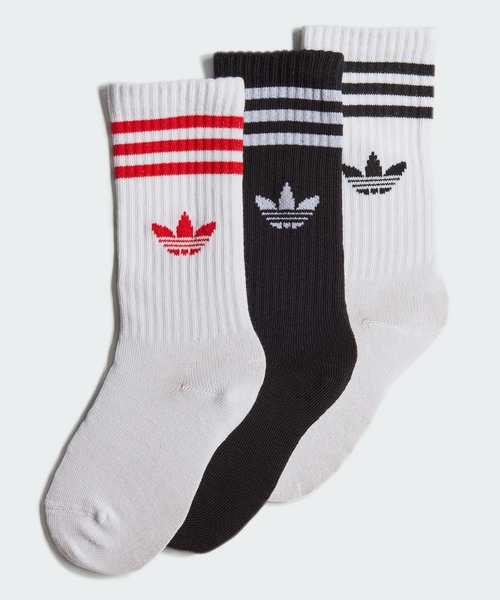 adidas（アディダス）の「クルーソックス 3足組 / アディダスオリジナルス adidas Originals（ソックス/靴下・キッズ・ホワイト×ブラック/ホワイト/ホワイト系その他/ブルー/イエロー系その他/ブラック/ホワイト×ブルー/ブラック系その他/オレンジ/レッド系その他/レッド/ブルー系その他/ホワイト系その他2・kids-XL/kids-S/kids-M/SMALL/kids-XXL/kids-L/kids-XS）」の2枚目の写真