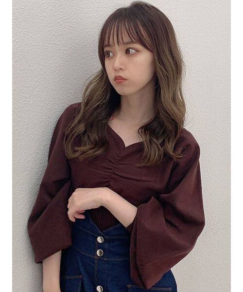 dazzlin(ダズリン)の「リブパーツギャザートップス(Tシャツ/カットソー・レディース・オフホワイト/ブラック/ブラウン/モカ・FREE)」の3枚目の写真