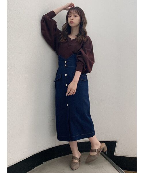 dazzlin(ダズリン)の「リブパーツギャザートップス(Tシャツ/カットソー・レディース・オフホワイト/ブラック/ブラウン/モカ・FREE)」の9枚目の写真