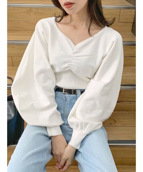 dazzlin(ダズリン)の「リブパーツギャザートップス(Tシャツ/カットソー・レディース・オフホワイト/ブラック/ブラウン/モカ・FREE)」の12枚目の写真