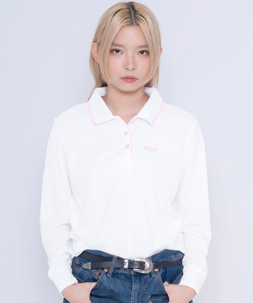FILA(フィラ)の「【FILA/フィラ】ワンポイント ブランドロゴ刺繍 衿ライン ドライ 長袖ポロシャツ(ポロシャツ・レディース・ホワイト/ブラック/ネイビー・M/L)」の2枚目の写真