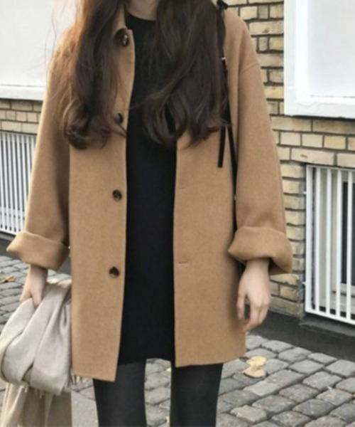 emi+(エミプラス)の「BIGシルエット フロントボタンショートコート(ピーコート・レディース・ブラック/キャメル/ベージュ/グレー・S/M/L)」の22枚目の写真