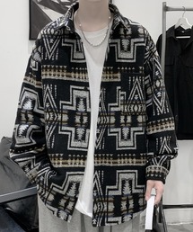 KOR | ウールタッチ オーバーサイズ ネイティブ柄シャツ(シャツ/ブラウス)