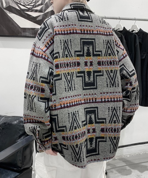 KOR(ケーオーアール)の「ウールタッチ オーバーサイズ ネイティブ柄シャツ(シャツ/ブラウス・メンズ・グレー/ベージュ/ブラック・5XL/XL/4XL/L/3XL/M/2XL)」の21枚目の写真