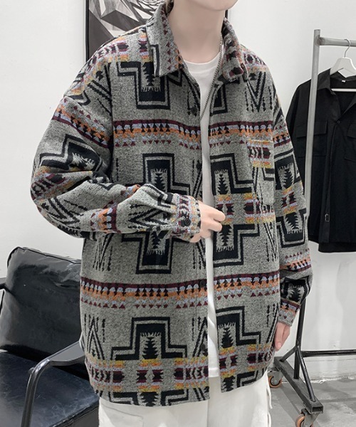 KOR(ケーオーアール)の「ウールタッチ オーバーサイズ ネイティブ柄シャツ(シャツ/ブラウス・メンズ・グレー/ベージュ/ブラック・5XL/XL/4XL/L/3XL/M/2XL)」の22枚目の写真