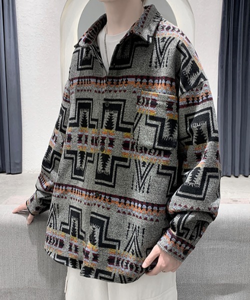 KOR(ケーオーアール)の「ウールタッチ オーバーサイズ ネイティブ柄シャツ(シャツ/ブラウス・メンズ・グレー/ベージュ/ブラック・5XL/XL/4XL/L/3XL/M/2XL)」の20枚目の写真