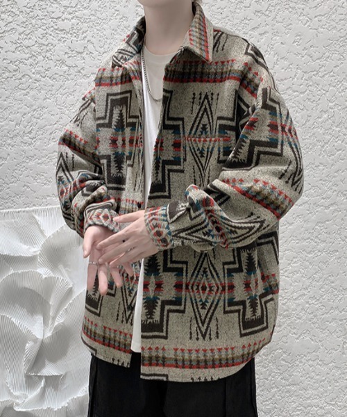 KOR(ケーオーアール)の「ウールタッチ オーバーサイズ ネイティブ柄シャツ(シャツ/ブラウス・メンズ・グレー/ベージュ/ブラック・5XL/XL/4XL/L/3XL/M/2XL)」の17枚目の写真