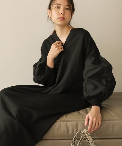 Bou Jeloud（ブージュルード）の「ボリューム袖ロングワンピース（ワンピース・レディース・チャコールグレー/ブラック/モカ/ホワイト系その他・38/TL）」の2枚目の写真