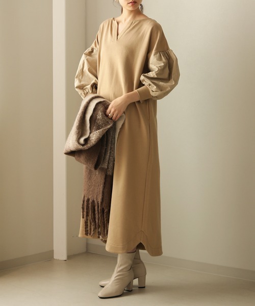 Bou Jeloud（ブージュルード）の「ボリューム袖ロングワンピース（ワンピース・レディース・チャコールグレー/ブラック/モカ/ホワイト系その他・38/TL）」の10枚目の写真