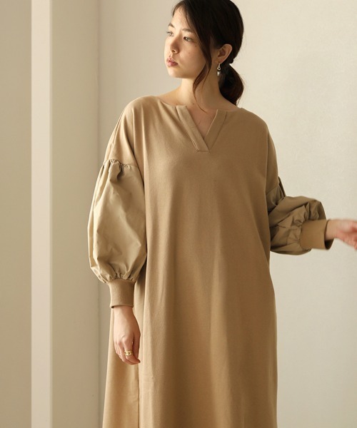 Bou Jeloud（ブージュルード）の「ボリューム袖ロングワンピース（ワンピース・レディース・チャコールグレー/ブラック/モカ/ホワイト系その他・38/TL）」の7枚目の写真