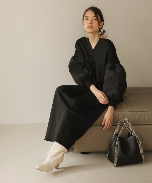 Bou Jeloud（ブージュルード）の「ボリューム袖ロングワンピース（ワンピース・レディース・チャコールグレー/ブラック/モカ/ホワイト系その他・38/TL）」の6枚目の写真