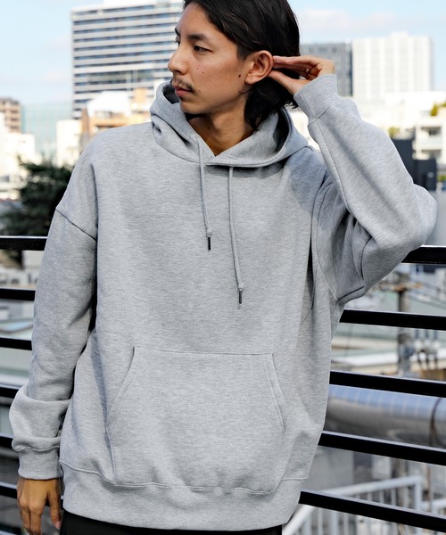 ８(eight)（エイト）の「裏起毛ビッグパーカー（パーカー・メンズ・グレイッシュベージュ/ネイビー/アイボリー/オリーブ/カーキ/ブラック/オートミール/ダークグレー/ベージュ/杢グレー/インディゴブルー/ブラウン・LARGE/MEDIUM/SMALL/X-LARGE/XX-LARGE）」の5枚目の写真