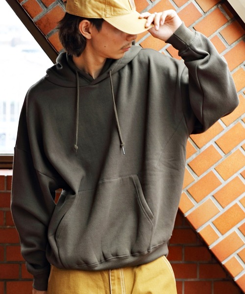 ８(eight)（エイト）の「裏起毛ビッグパーカー（パーカー・メンズ・グレイッシュベージュ/ネイビー/アイボリー/オリーブ/カーキ/ブラック/オートミール/ダークグレー/ベージュ/杢グレー/インディゴブルー/ブラウン・LARGE/MEDIUM/SMALL/X-LARGE/XX-LARGE）」の11枚目の写真