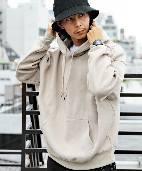 ８(eight)（エイト）の「裏起毛ビッグパーカー（パーカー・メンズ・グレイッシュベージュ/ネイビー/アイボリー/オリーブ/カーキ/ブラック/オートミール/ダークグレー/ベージュ/杢グレー/インディゴブルー/ブラウン・LARGE/MEDIUM/SMALL/X-LARGE/XX-LARGE）」の9枚目の写真