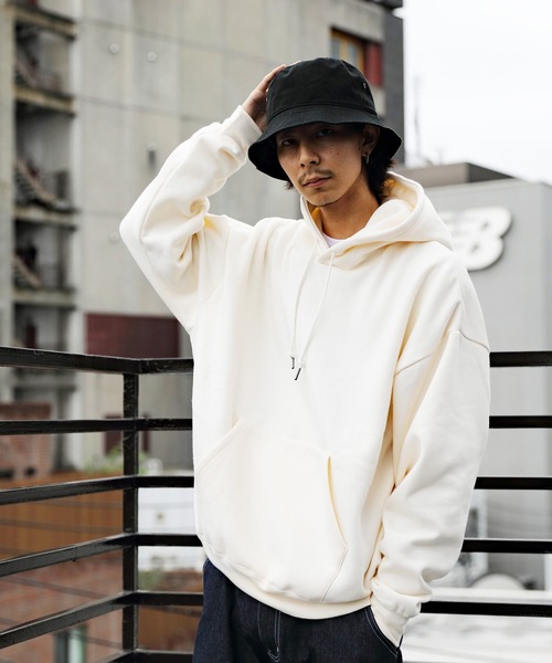 ８(eight)（エイト）の「裏起毛ビッグパーカー（パーカー・メンズ・グレイッシュベージュ/ネイビー/アイボリー/オリーブ/カーキ/ブラック/オートミール/ダークグレー/ベージュ/杢グレー/インディゴブルー/ブラウン・LARGE/MEDIUM/SMALL/X-LARGE/XX-LARGE）」の15枚目の写真