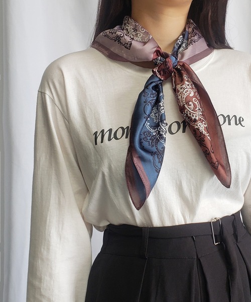 me+em select（ミームセレクト）の「シルクライクペイズリースカーフ（バンダナ/スカーフ・レディース・ブラウン/グリーン/ブルー・FREE）」の4枚目の写真