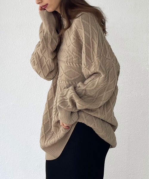 Shelly island（シェリーアイランド）の「ランダムケーブルニット（ニット/セーター・レディース・パープル/ホワイト/カーキ/ベージュ・FREE）」の2枚目の写真