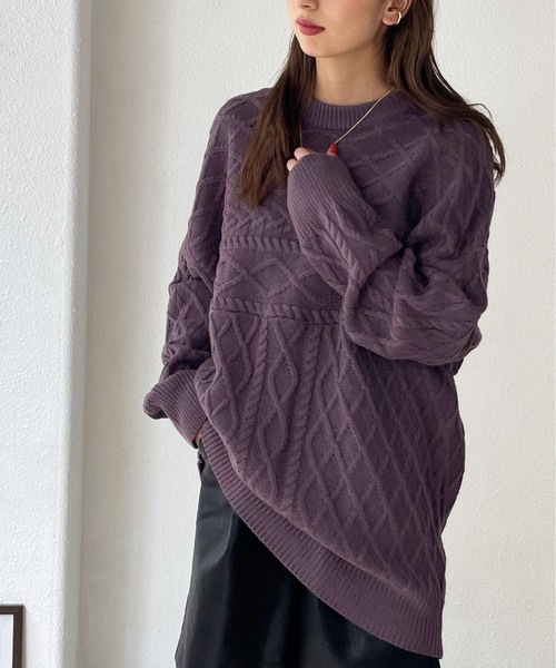Shelly island（シェリーアイランド）の「ランダムケーブルニット（ニット/セーター・レディース・パープル/ホワイト/カーキ/ベージュ・FREE）」の15枚目の写真