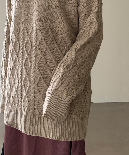 Shelly island（シェリーアイランド）の「ランダムケーブルニット（ニット/セーター・レディース・パープル/ホワイト/カーキ/ベージュ・FREE）」の13枚目の写真
