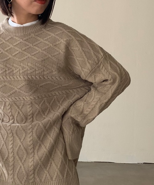 Shelly island（シェリーアイランド）の「ランダムケーブルニット（ニット/セーター・レディース・パープル/ホワイト/カーキ/ベージュ・FREE）」の14枚目の写真