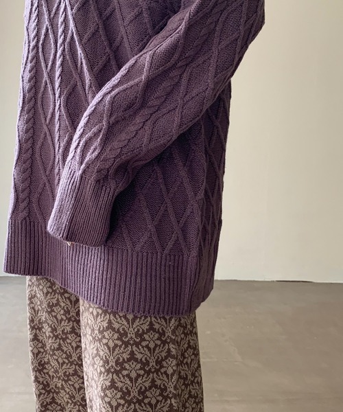 Shelly island（シェリーアイランド）の「ランダムケーブルニット（ニット/セーター・レディース・パープル/ホワイト/カーキ/ベージュ・FREE）」の19枚目の写真