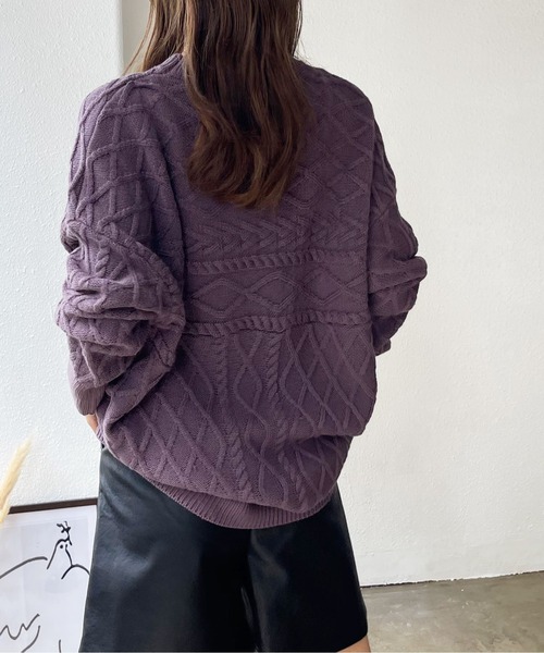 Shelly island（シェリーアイランド）の「ランダムケーブルニット（ニット/セーター・レディース・パープル/ホワイト/カーキ/ベージュ・FREE）」の18枚目の写真