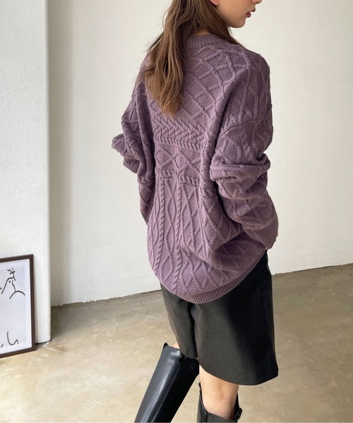 Shelly island（シェリーアイランド）の「ランダムケーブルニット（ニット/セーター・レディース・パープル/ホワイト/カーキ/ベージュ・FREE）」の16枚目の写真