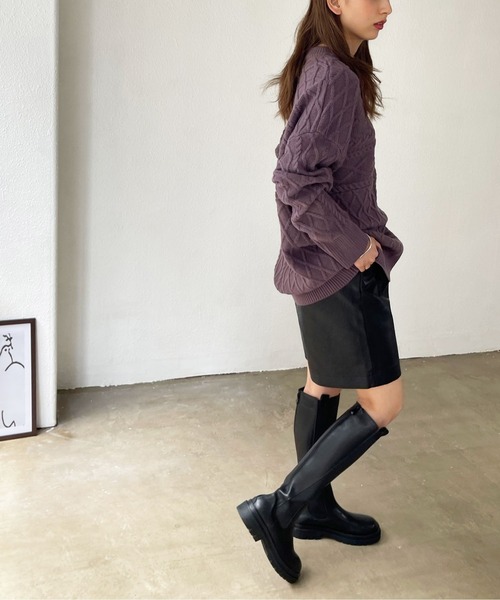 Shelly island（シェリーアイランド）の「ランダムケーブルニット（ニット/セーター・レディース・パープル/ホワイト/カーキ/ベージュ・FREE）」の17枚目の写真