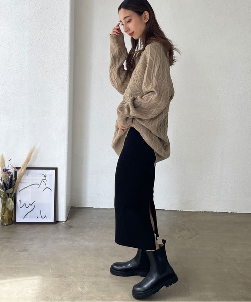 Shelly island（シェリーアイランド）の「ランダムケーブルニット（ニット/セーター・レディース・パープル/ホワイト/カーキ/ベージュ・FREE）」の12枚目の写真