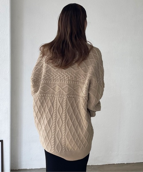Shelly island（シェリーアイランド）の「ランダムケーブルニット（ニット/セーター・レディース・パープル/ホワイト/カーキ/ベージュ・FREE）」の11枚目の写真