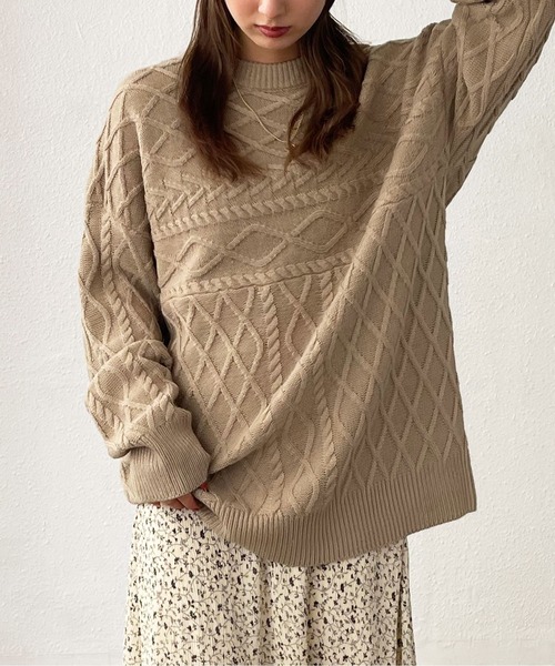 Shelly island（シェリーアイランド）の「ランダムケーブルニット（ニット/セーター・レディース・パープル/ホワイト/カーキ/ベージュ・FREE）」の9枚目の写真