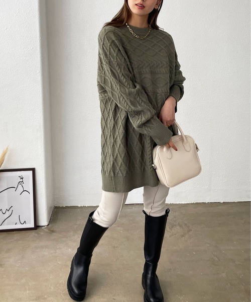 Shelly island（シェリーアイランド）の「ランダムケーブルニット（ニット/セーター・レディース・パープル/ホワイト/カーキ/ベージュ・FREE）」の20枚目の写真