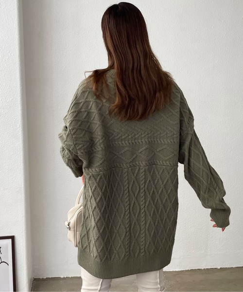 Shelly island（シェリーアイランド）の「ランダムケーブルニット（ニット/セーター・レディース・パープル/ホワイト/カーキ/ベージュ・FREE）」の21枚目の写真