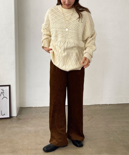 Shelly island（シェリーアイランド）の「ランダムケーブルニット（ニット/セーター・レディース・パープル/ホワイト/カーキ/ベージュ・FREE）」の6枚目の写真