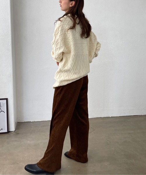 Shelly island（シェリーアイランド）の「ランダムケーブルニット（ニット/セーター・レディース・パープル/ホワイト/カーキ/ベージュ・FREE）」の7枚目の写真