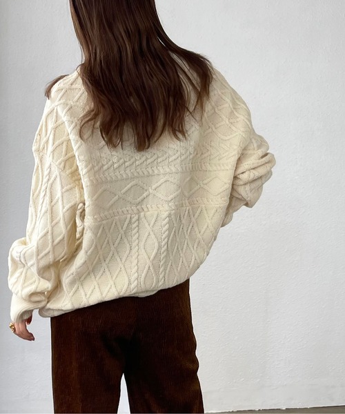 Shelly island（シェリーアイランド）の「ランダムケーブルニット（ニット/セーター・レディース・パープル/ホワイト/カーキ/ベージュ・FREE）」の8枚目の写真