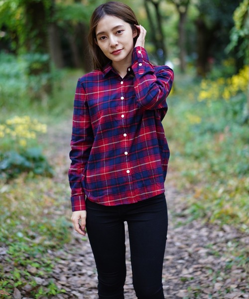 GIORDANO（ジョルダーノ）の「[ GIORDANO ] コットン長袖チェックフランネルシャツ（シャツ/ブラウス・レディース・ブラウン/ピンク/レッド・SMALL/MEDIUM/LARGE/X-LARGE）」の6枚目の写真